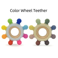 1pc silicone teether customized rudder shape wooden teether ring baby gift set silicone baby teether kid toys