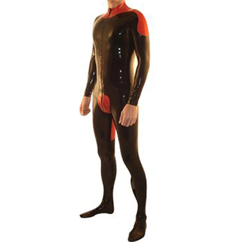 

Латексное Мужское боди, черный и красный унитардный костюм, сексуальный комбинезон Zentai, облегающий костюм, изготовленный на заказ, ручная работа, женская одежда