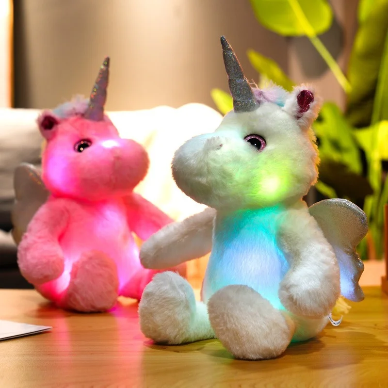 

LED Glowing Colorful Sitting Unicorn Stuffed Animal Toys Super Soft Plush Light Up Dolls Kids Girls Romantic Gifts Birthday