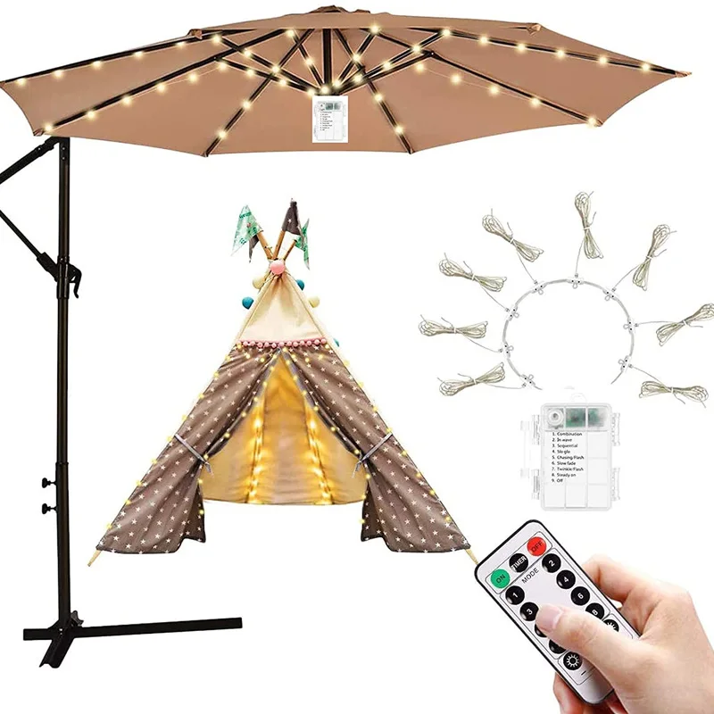 

104 LED Garden Umbrella Light Outdoor Waterproof IP67 AA Battery/Solar Powered Lamp String for Garden Patio Fairy Decorative