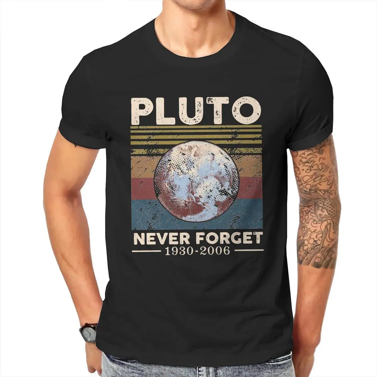 Men's T-Shirts Never Forget Pluto Vintage Retro Fun Cotton Tees Short Sleeve  T Shirts O Neck Tops Plus Size