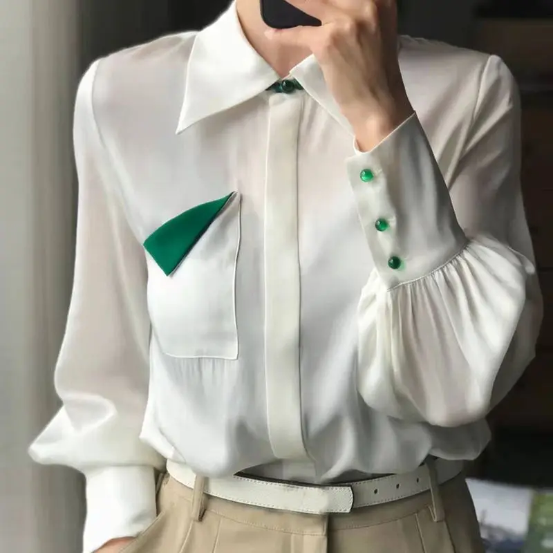 

Vintage Women Shirts Autumn Long Sleeve Oversize Button Up Tops Female Loose Casual Fall Office Lady Outwear Femme Shirts G555