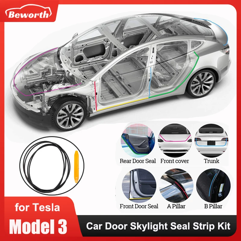 

Model3 Car Door Rubber Seal Strip Kit For Tesla Model 3 2022 Wind Soundproof Noise Insulation Trunk Hood A B Pillar Trim Sealing