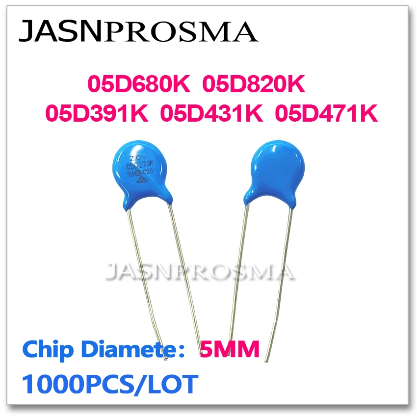 

JASNPROSMA 05D680K 05D820K 05D391K 05D431K 05D471K 5MM 1000PCS 68V 390V 430V 470V Varistor 5D680K 5D820K 5D391K 5D431K 5D471K