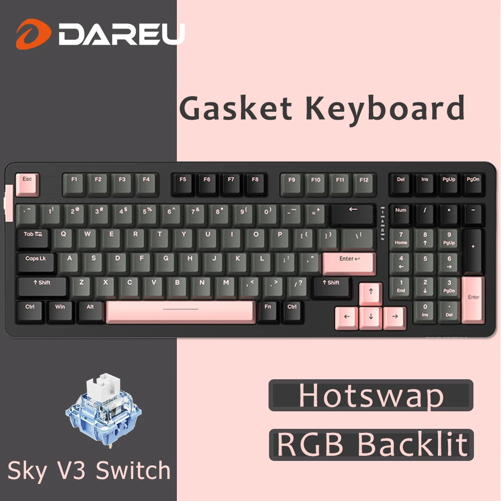 dareu wired mechanical pc gaming keyboard linear switch 98 keys hotswappable gasket structure rgb macro set kb gamer accessories free global shipping