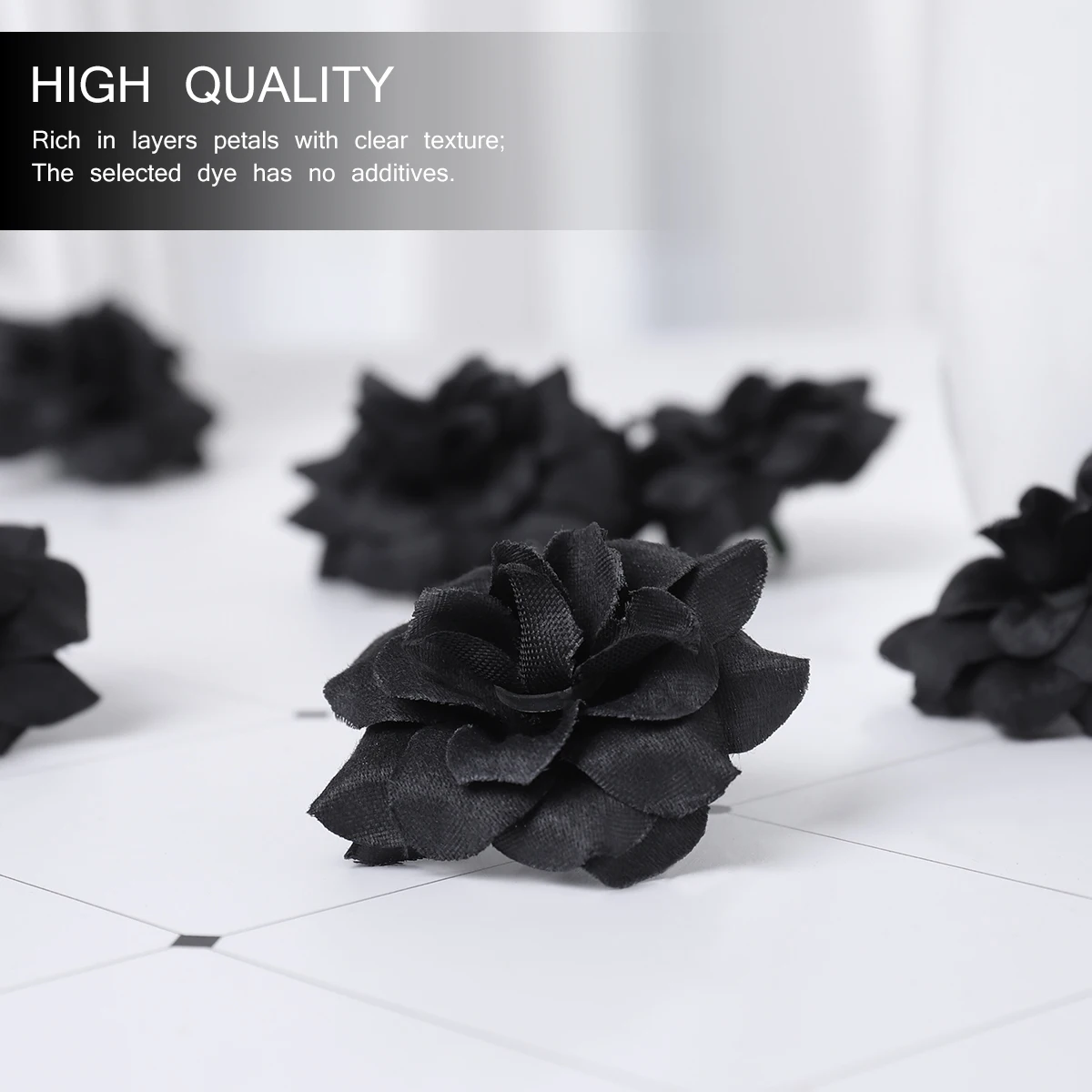 

LUOEM 50pcs Simulation Silk Rose Flower Head for Hat Clothes Album Embellishment Black Imitation Rose Party Religious Decoration