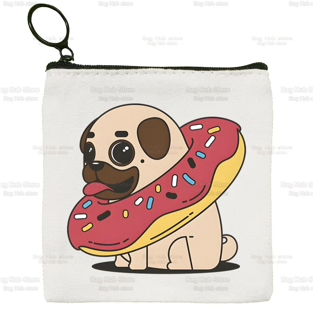 Pug Dog Cartoon Coin Purse Female Dug Life Bad Dog Mini Canvas Art Cute Key Case Coin Purse Student Wallet
