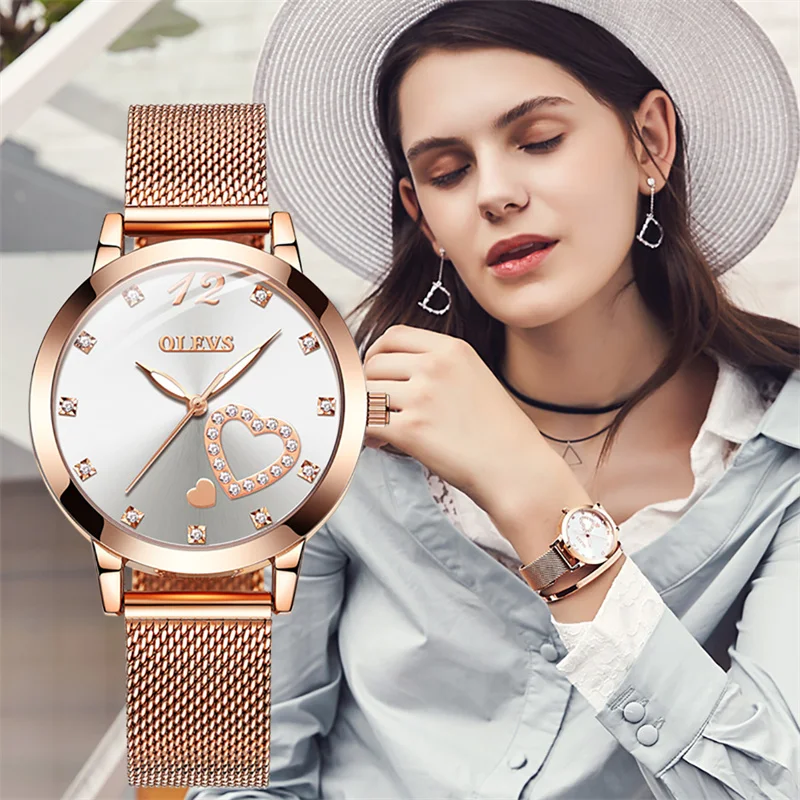OLEVS New Luxury Women Watches Ladies Fashion Quartz Watch For Women Rose Gold Mesh Belt Casual Female Reloj Mujer enlarge