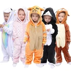 Детские пижамы-Кигуруми для мальчиков и девочек, пижамы в виде единорога, фланелевые детские пижамные костюмы в виде панды, пижамы в виде животных, зимние комбинезоны в виде кошки