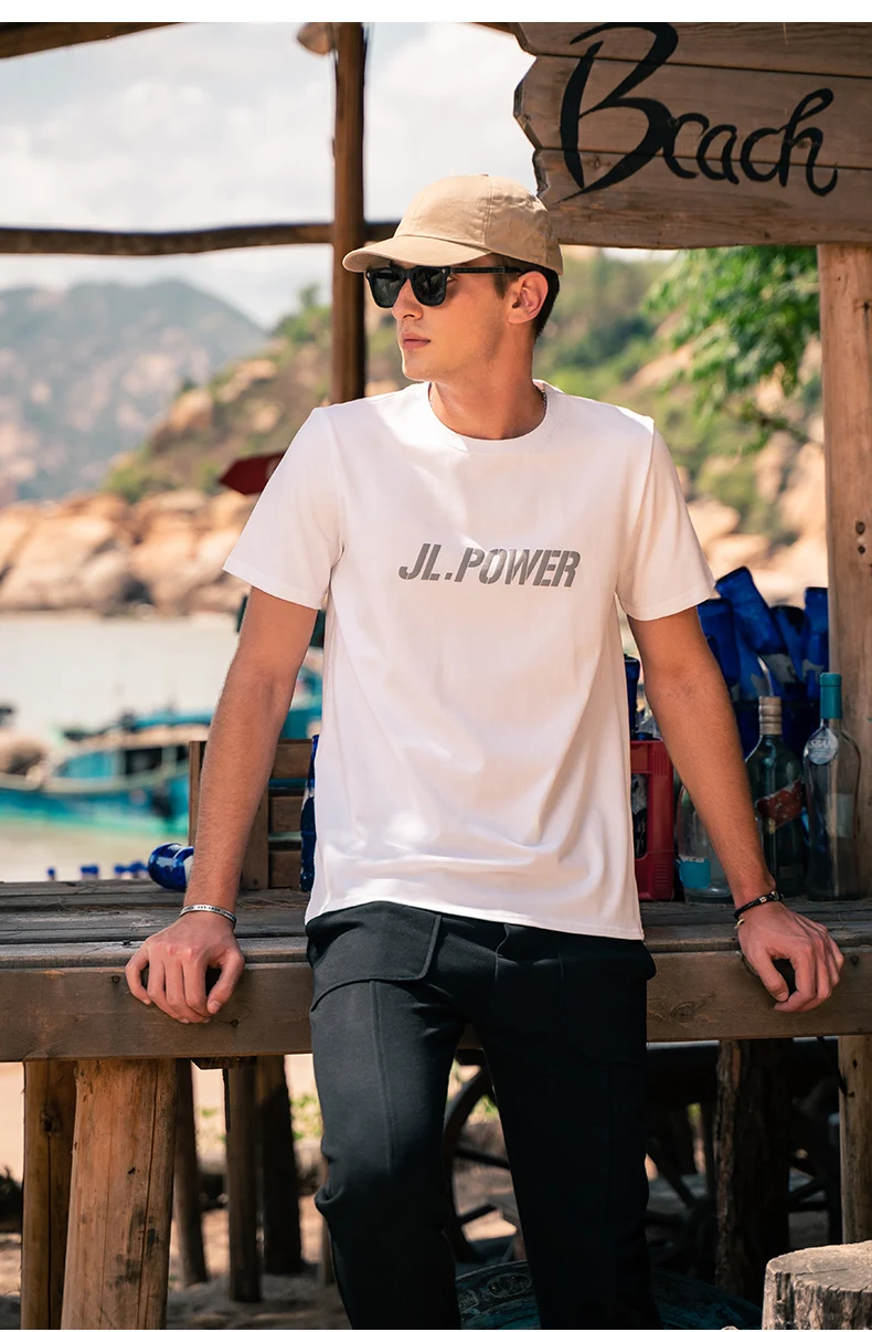

7571 Summer European and American wild printing casual round neck heavy cotton short-sleeved T-shirt men