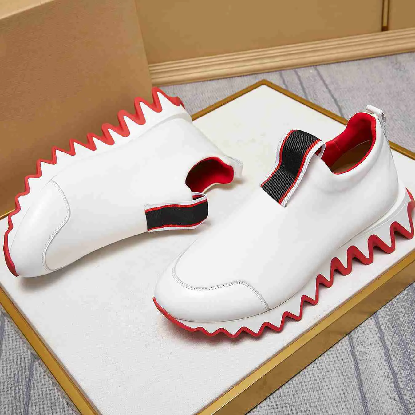 

New Brand Real Cow Leather Red Bottom Men's Women's Shoes Flats Casual Sneakers Designer Unisex