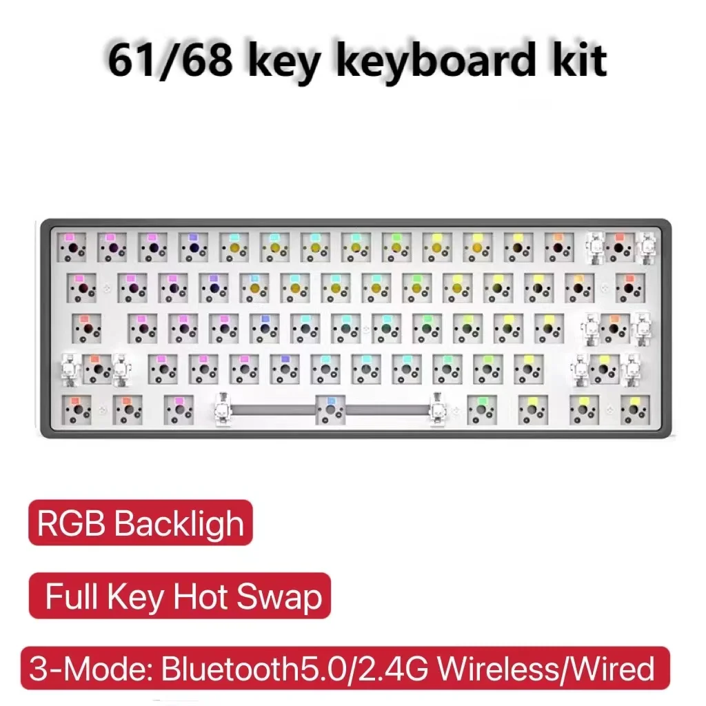 

DK61/68 Key 60% Diy Mechanical Keyboard Kit Bluetooth5.0/2.4G Wireless/Wired Three-Mode RGB Full Key HOT Swap Compatible 3/5pin