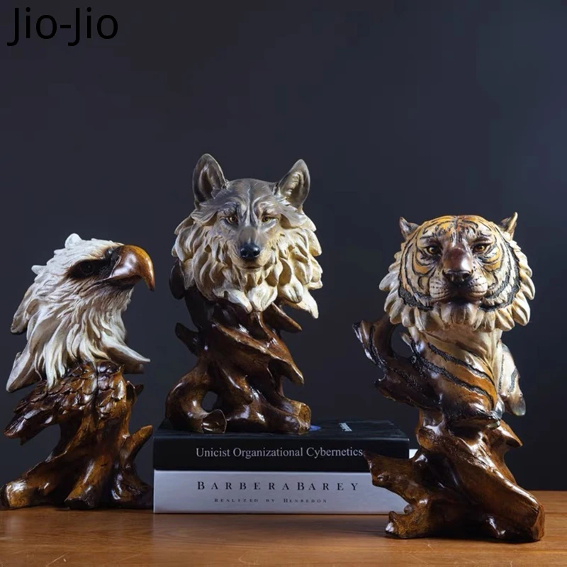 

Modern Simulation Animal Figurines Eagle Wolf Tiger Head Figurine Statue Home Decoration Creative Resin Sculpture Gift Ornament