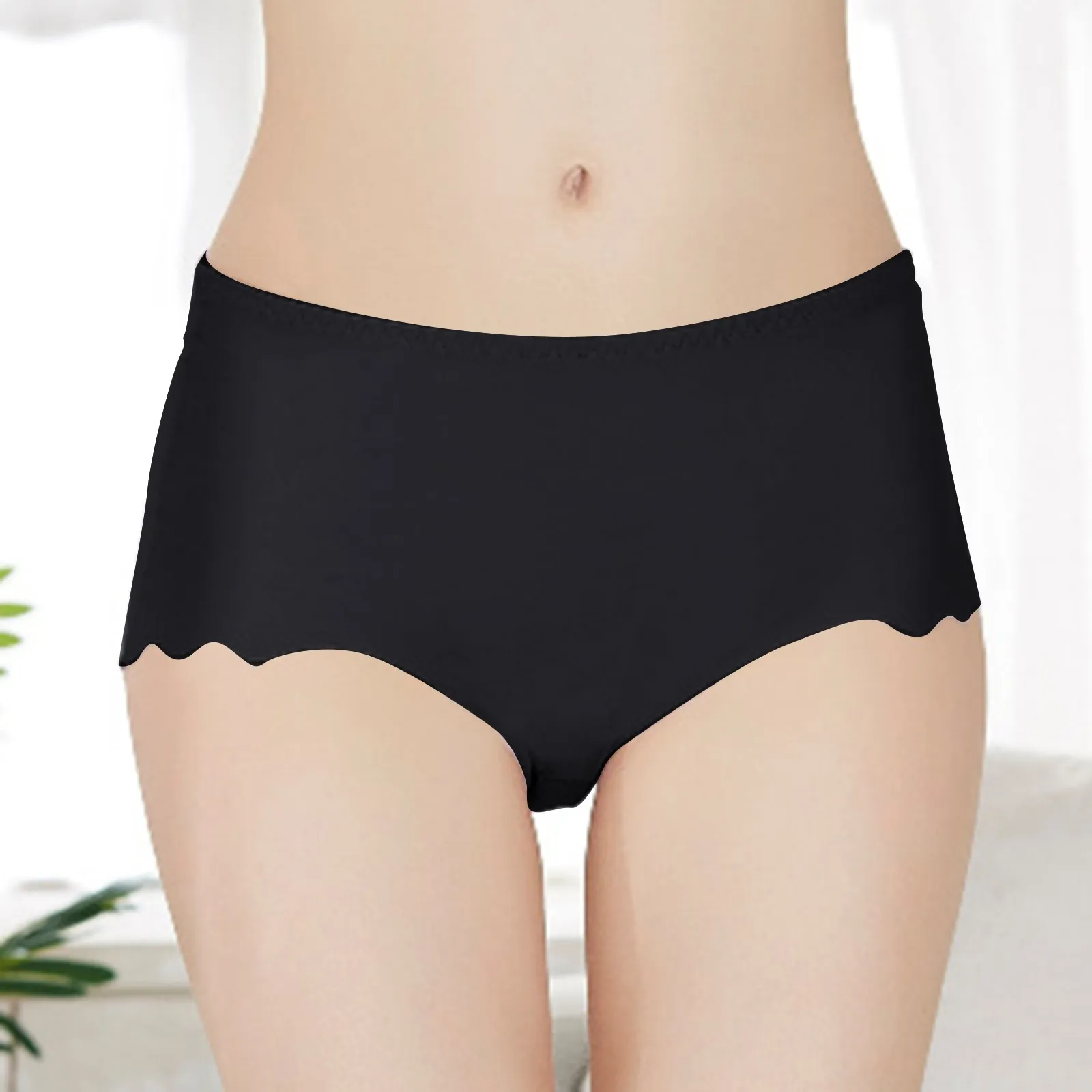 

Ladies Seamless Comfortable Cotton Ice Silk Underwear Ladies Soft Breathable Panties Mid Waist Solid Color Lingerie Briefs