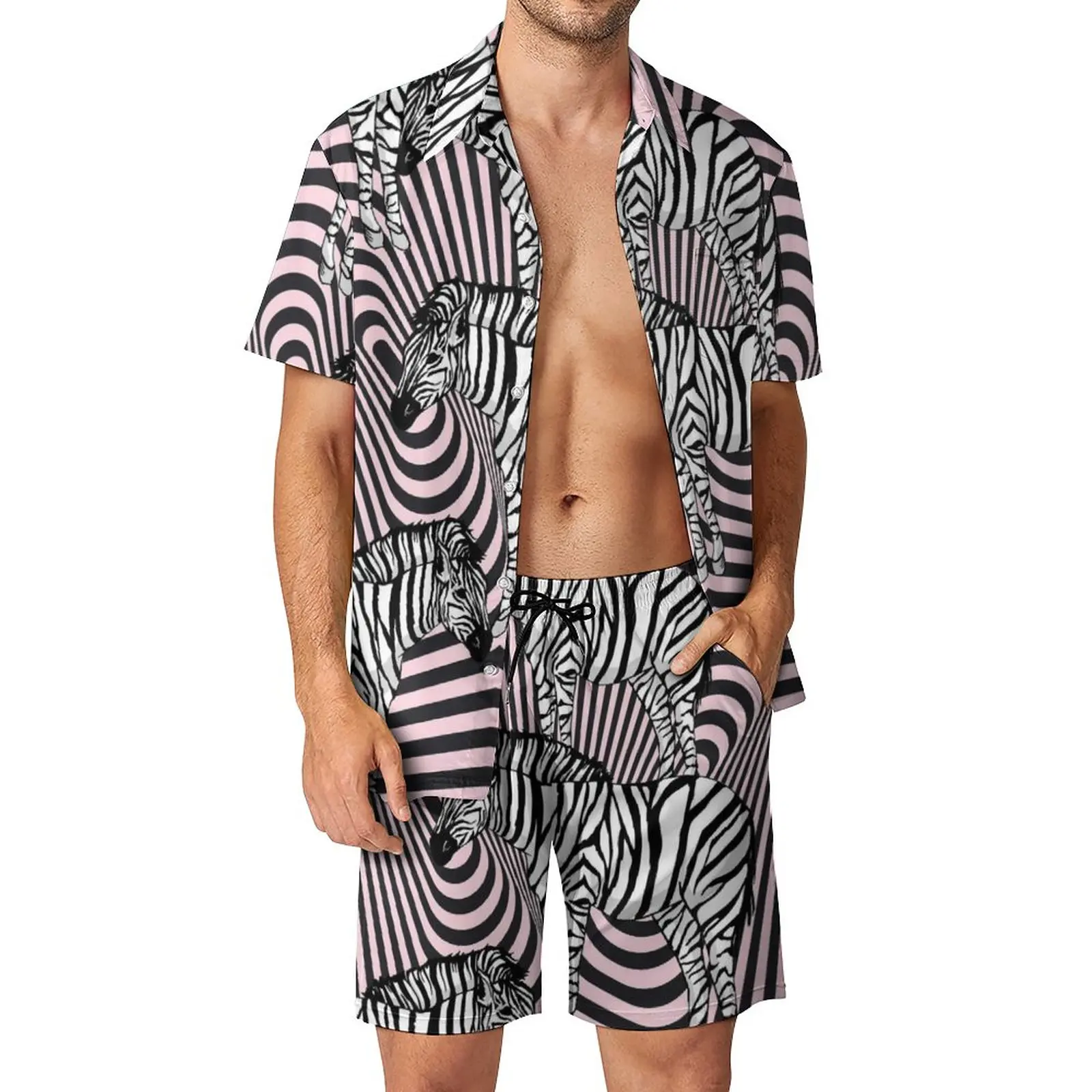 

Мужские акварельные комплекты с принтом зебры, модные повседневные шорты в абстрактную полоску, комплект уличной рубашки для фитнеса, гавайский индивидуальный костюм