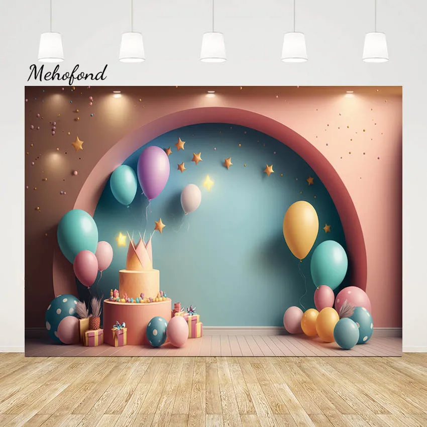 

Mehofond Photography Backdrop Cake Smash for Newborn Birthday Party Portrait Baby Shower Colorful Balloons Background Photocall