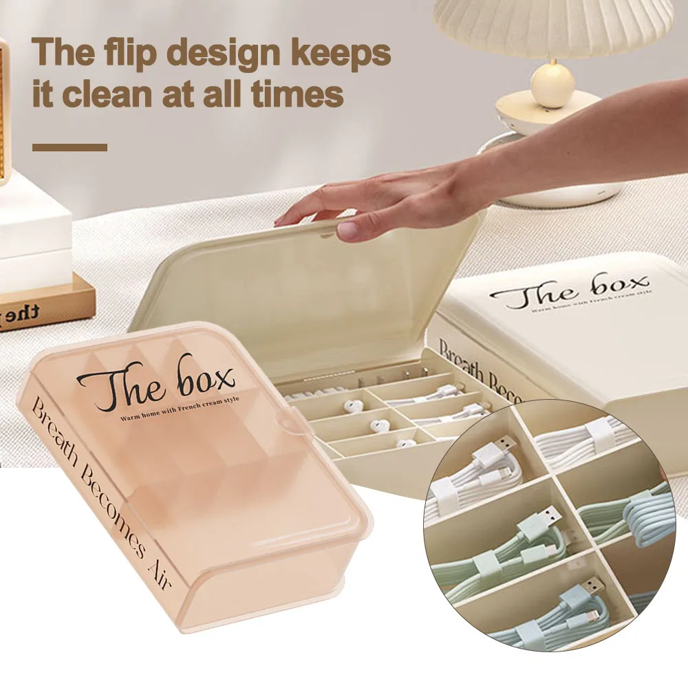 

Data Cable Storage Box 9 Grid Storage Case With Cover For Home