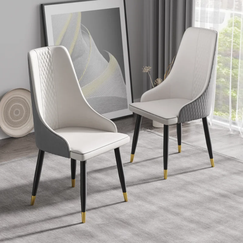 

Modern Dining Chair PU Leather Metal Legs-white+gray-2pcs/ctn White PU [US Stock]