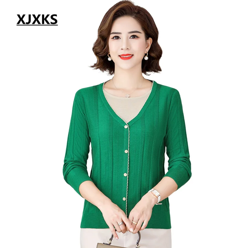 

XJXKS, новинка осень-зима 2022, высококачественный шерстяной вязаный пуловер, женский свитер из двух частей, женские свитеры