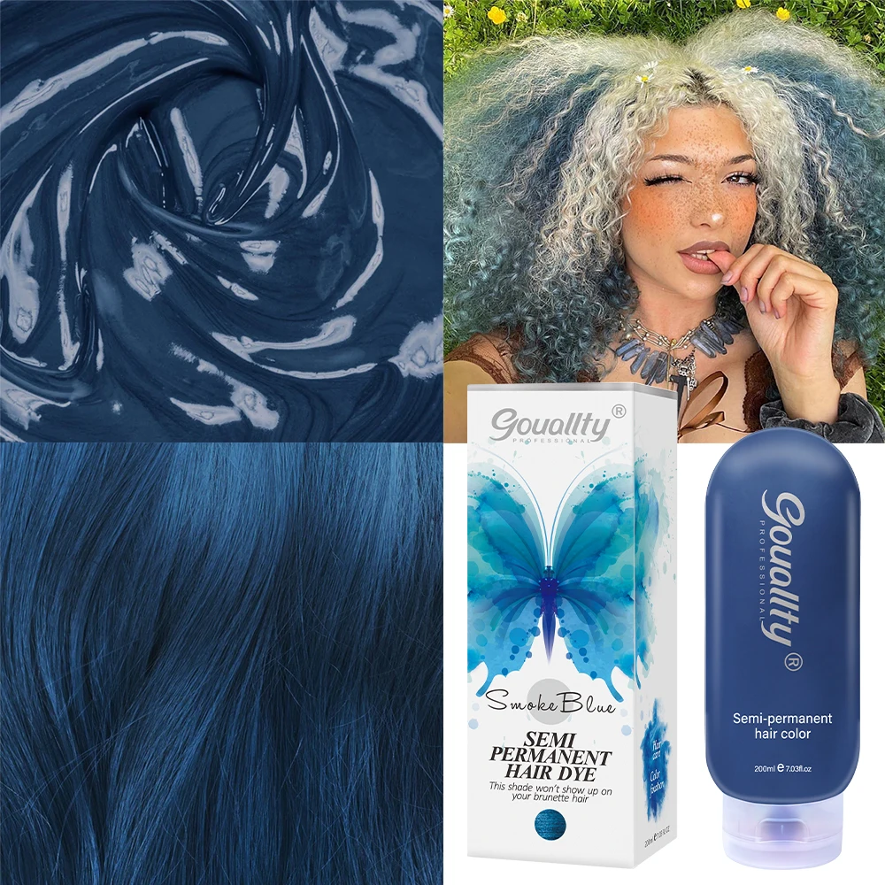 

Gouallty Full Coverage COLORBIRD Hair Dye, Smoke Blue - Damage-Free Semi-Permanent Hair Color Conditions Temporary Hair Tint