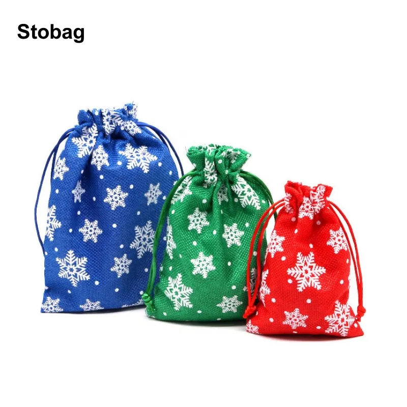 

StoBag 50pcs Merry Christmas Linen Bags Small Drawstring Candy Gift Storage Packaging Kids Child Pocket Pouches Party Favors