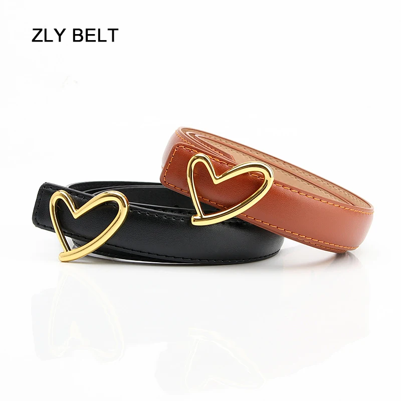 ZLY 2022 New Fashion Belt Women Men PU Leather Material Heart Metal Pin Buckle Luxury Casual Versatile Solid Dress Jeans Style