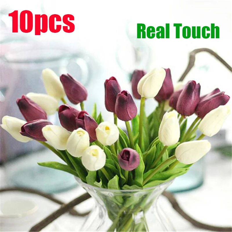 

10PCS Tulip Artificial Flower Real Touch Artificial Bouquet Fake Flower for Wedding Decoration Flowers Home Garen Decor