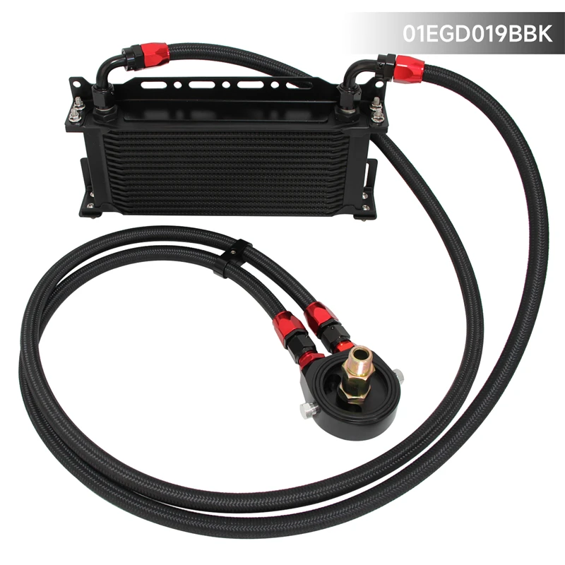 

16 Row AN8 Engine Oil Cooler + Filter Sandwich Adapter Kit w/Bracket Black/Blue