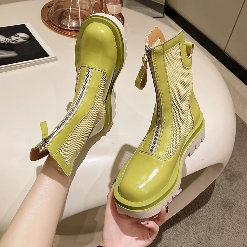 

Rimocy Summer Mesh Breathable Ankle Boots for Women Fashion Patchwork Platform Booties Female Non-slip Zipper Short Botas Mujer