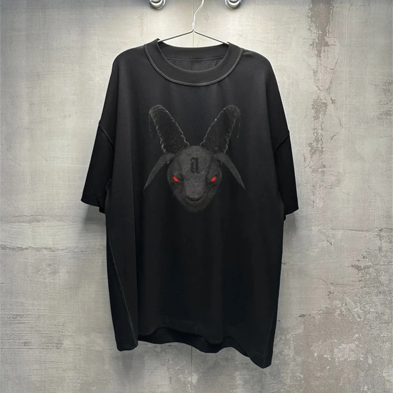 

Arnodefrance Red Eyed Capricorn Goat Head Print ADF T Shirt Graphic Top Quality Tees Vintage Loose Washed Streetwear T-shirts