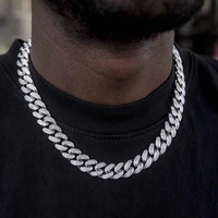 13mm silver color necklace bracelet hip hop miami curb cuban chain full iced out paved rhinestones cz bling for men jewelry