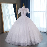 fansmile new short sleeve lace vestido de noiva wedding dress 2022 plus size wedding gowns bridal dress fsm 201f