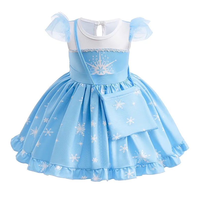 

New Baby Clothing Elsa Princess Dress 100% Cotton Printed Little Girl Summer Short Sleeve Kid Birthday Party Costume