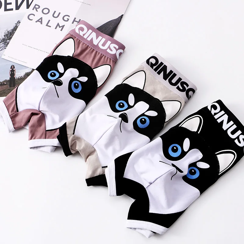 3 Pcs Fashion Cotton Men Underwear Cartoon Low Waist Boxers Cute Puppy Panties Comfortable and Breathable Underpants