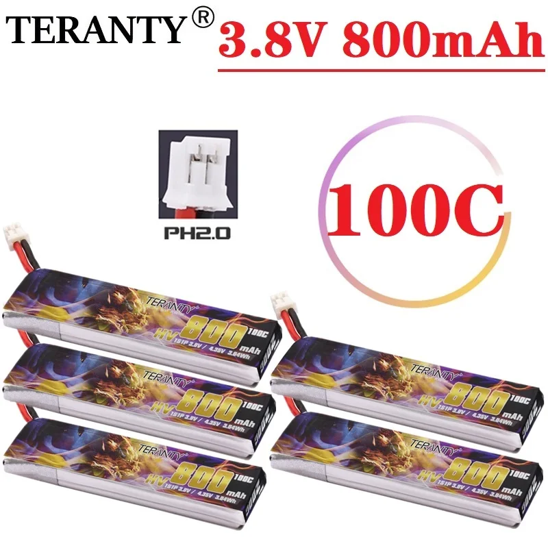 

TERANTY 1S 3,8 V 800mah 100C/200C HV перезаряжаемая литий-полимерная батарея для квадрокоптера FPV дрона Tinywhoop Frame RC Drone с разъемом PH2.0