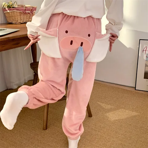 Пижамные штаны Hangyodon, Мультяшные женские плюшевые коралловые бархатные мягкие брюки, удобные милые аниме забавные домашние брюки для девочек, подарки