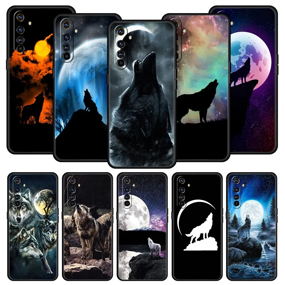 Фото Soft TPU Case For Realme C67 C63 C55 C53 C25 C21 10 11 12 13 GT 2 3 5 Pro Plus 5G Shockproof Phone Cover Moon Roaring Wolf Capas №1