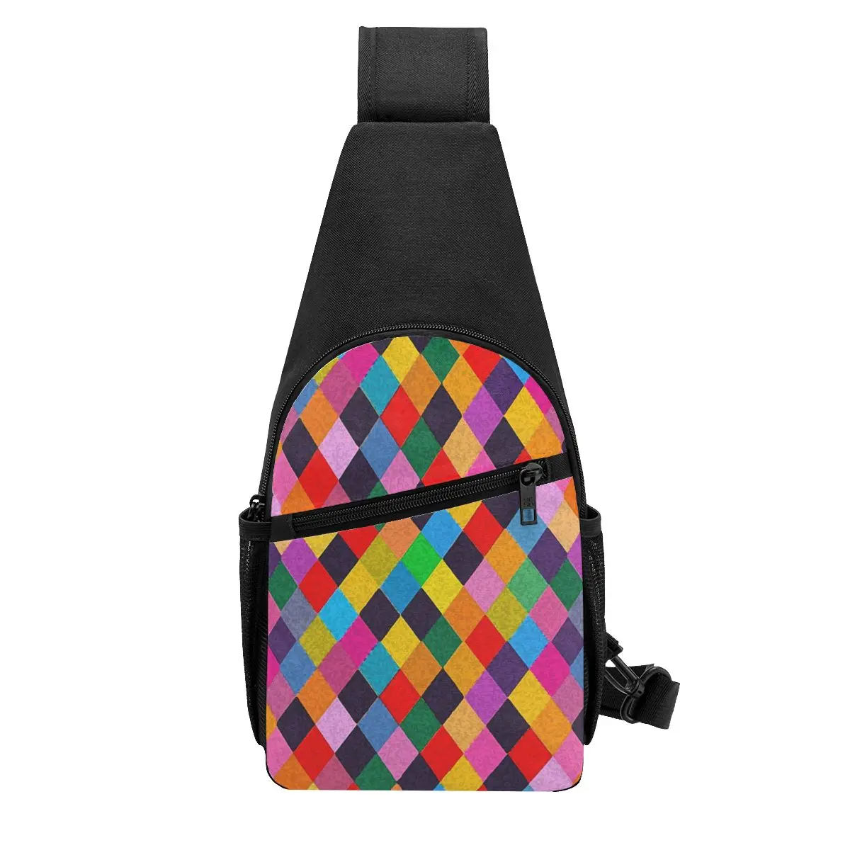 Фото Сумка-слинг Mardi Gras Harlequin Plaid с ромбовидным узором, мужская нагрудная сумка, рюкзак через плечо, дорожная сумка, сумка на одно плечо №1