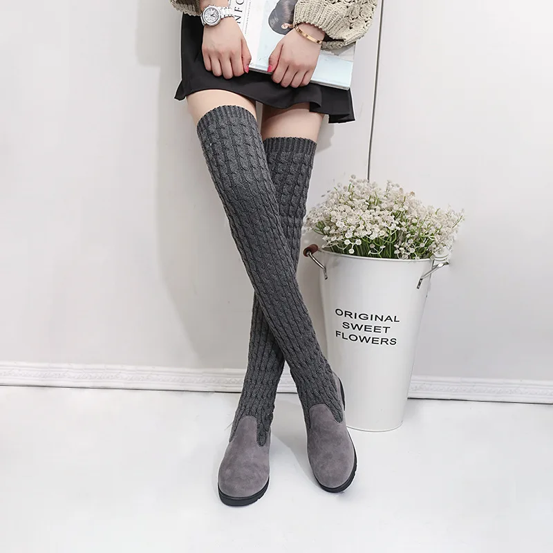 

2022 Solid Sock Boots For Women Party Shoes Knitting High-tube Shoe Wedges Female Stretch Martin Boots Flock Over-the-Knee Boots