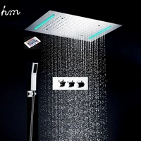 hm modern embed ceiling led shower system bathroom thermostatic rain shower faucets set with remote control lights