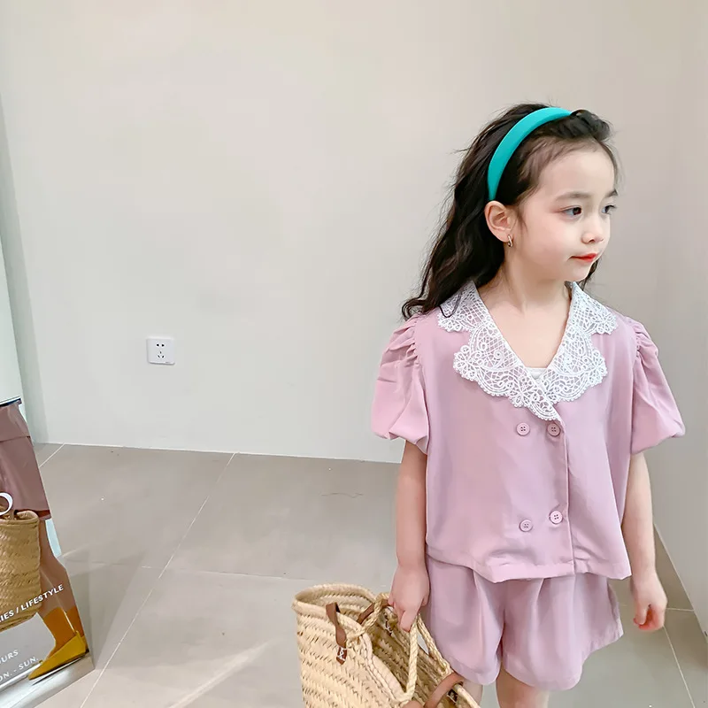Girls Summer Set Clothes 2022 New Cute Baby Girl Clothing Children Blouse Tops And Shorts 2pcs Outfits Boutique Kids Lace Suit