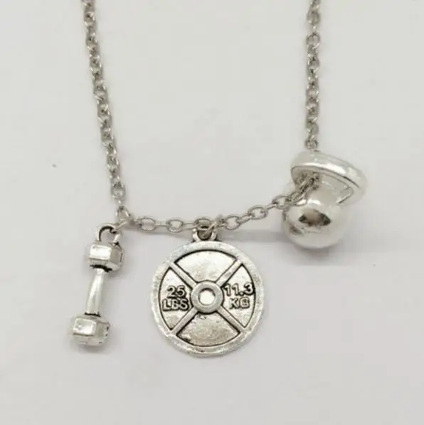 Винтажное серебряное ожерелье с подвеской в виде гантели и кетлбелла, 25 фунтов, массивное ожерелье-чокер, женское ювелирное изделие, подарок