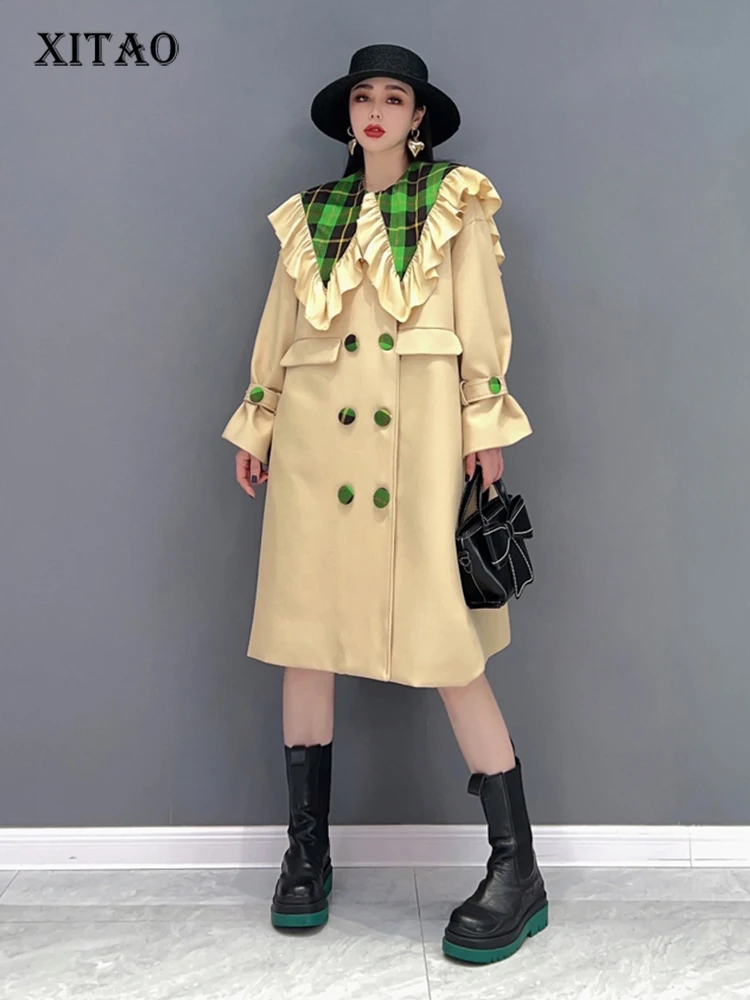 

XITAO Double Breasted Trench Women Korea Summer New Arrival Personality Fashion Loose Patchwork Full Sleeve Trench WMD5235