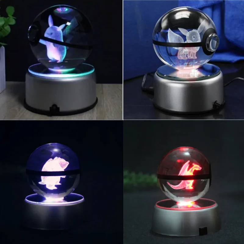 

Pokemon 3D CrystalBall Пикачу; Чаризард Eevee Выгравированная стандартная модель хрустального шара, основа для лампы, детский подарок на день рождения, коллекционная игрушка