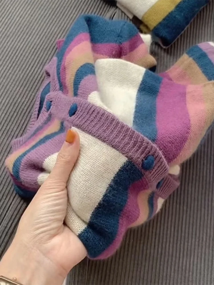 Женский полосатый кардиган-свитер Harajuku корейский Y2k оверсайз кашемировые