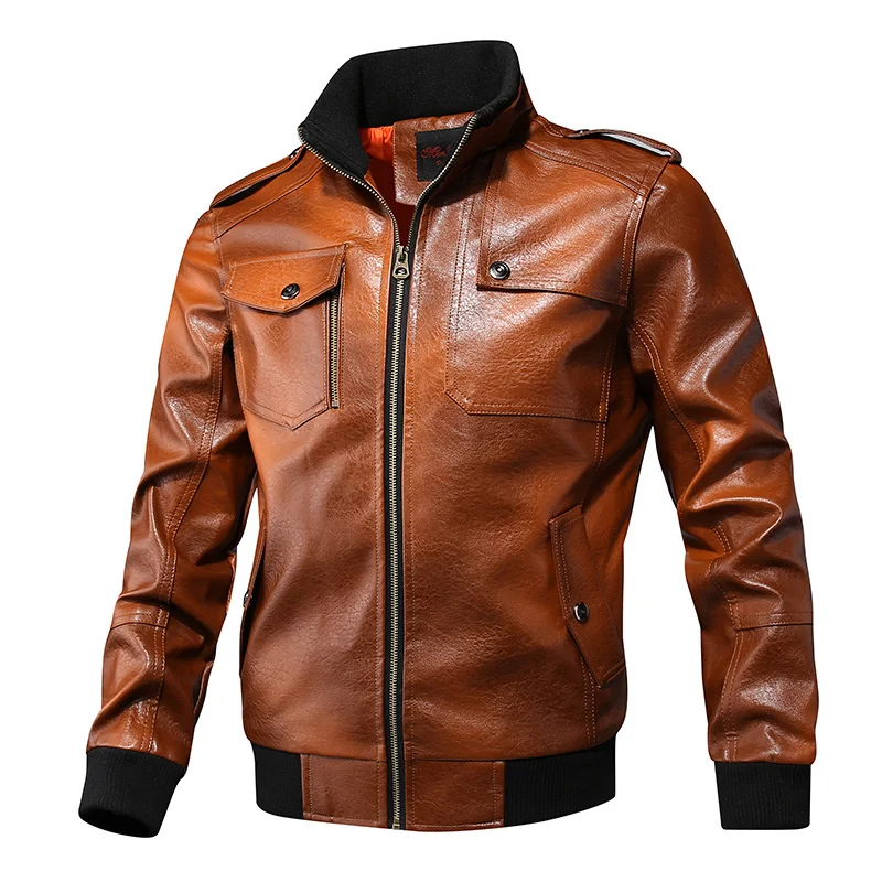 

Spring Fall Fashion 2023 Men PU Leather Jacket Coat Men's Casual Korean Slim Chaqueta Hombre