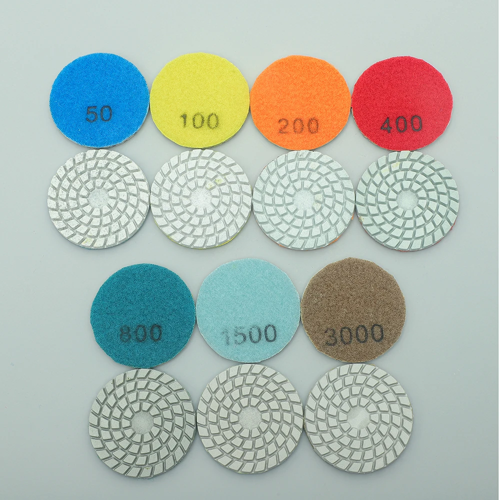 8Pcs 60mm Flexible Wet Diamond Polishing Pads Set White Bond Sanding Disc For Concrete Marble Stone Granite Quartz Wet Polisher