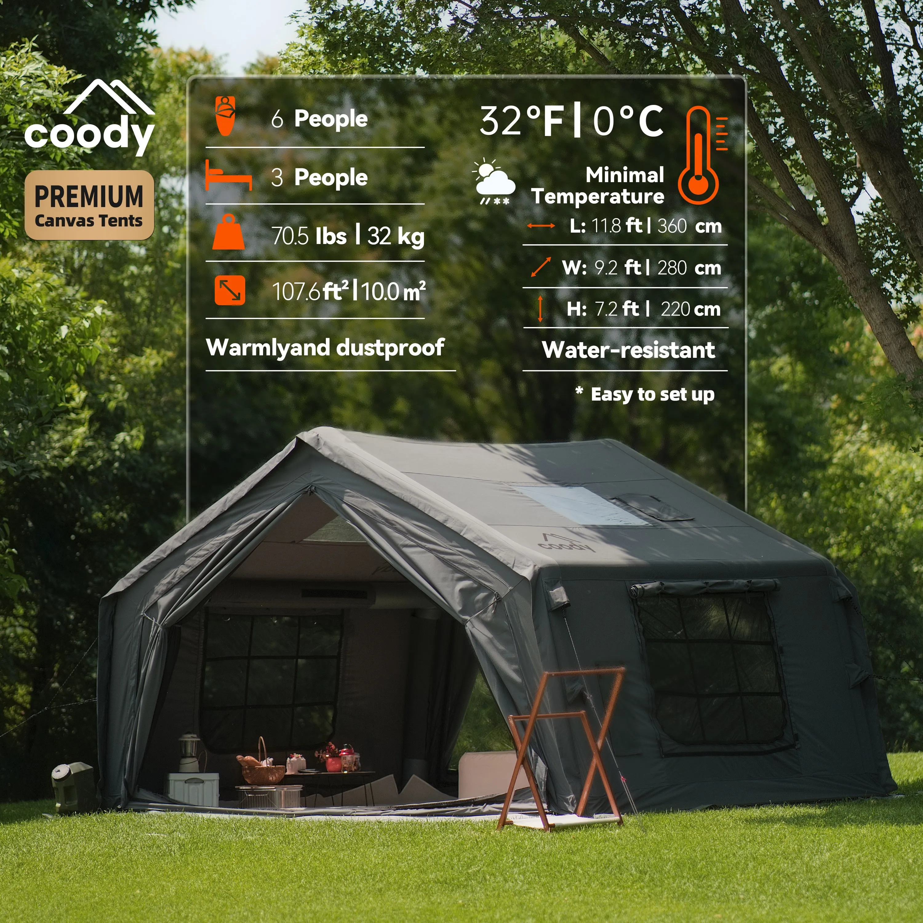 Фото Надувная палатка Coody 10.0 Air Tent-Gray, портативная, складная, для кемпинга на открытом воздухе, семейная, всесезонная, напрямую от производителя. №3