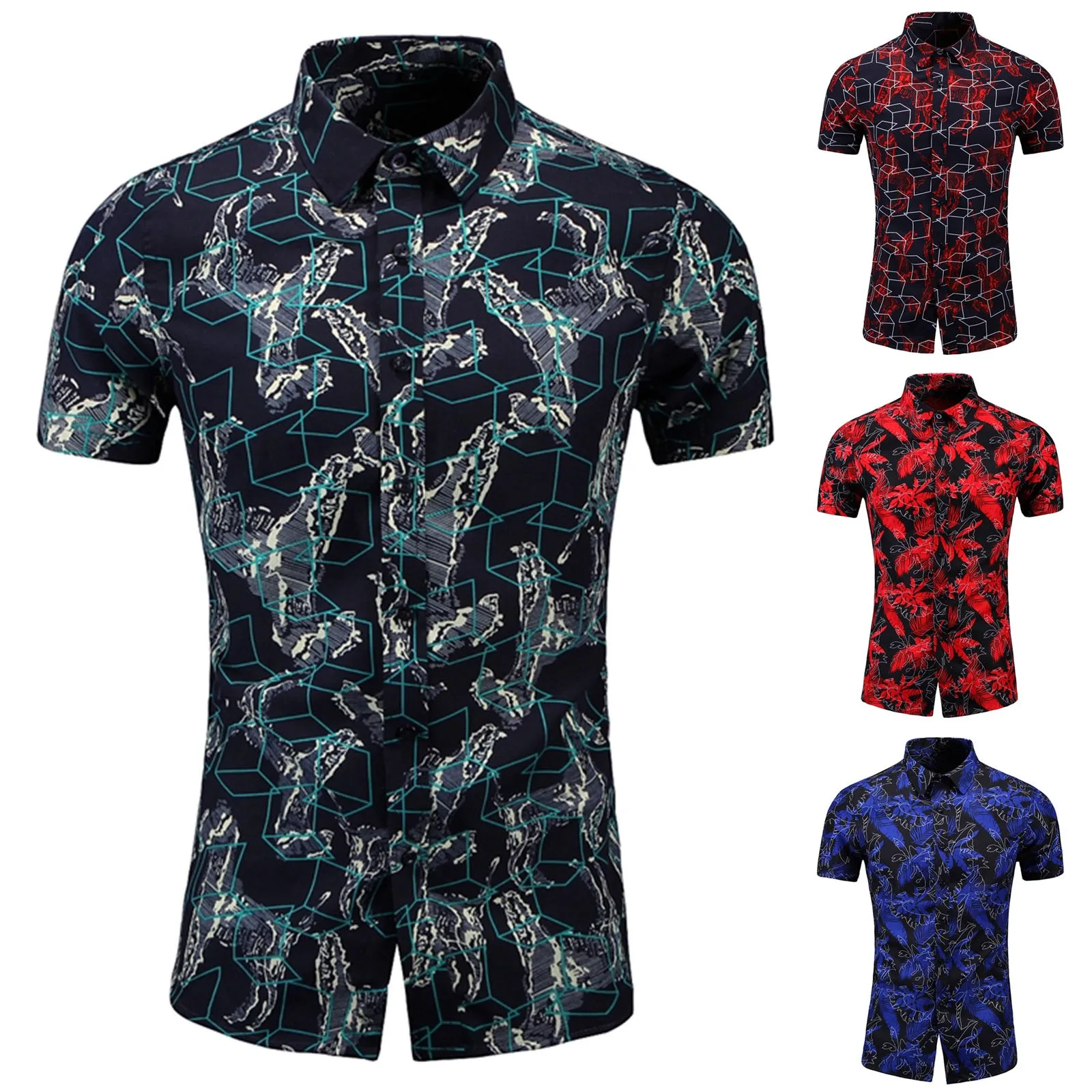 

Рубашка мужская с цветочным принтом, гавайская блузка с короткими рукавами, модная повседневная свободная Пляжная, праздничная, на пуговицах, 2023