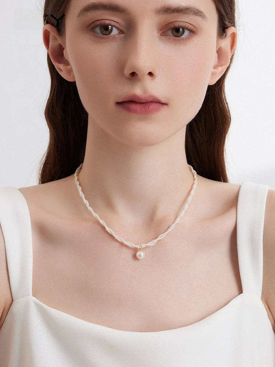 Двухслойное ожерелье с жемчугом женское Shijia чрезвычайно маленькое из рисовых